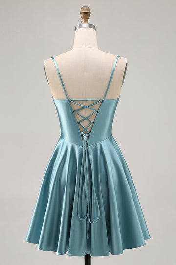 Corset Satin Grey Green A-line Short Homecoming Dress